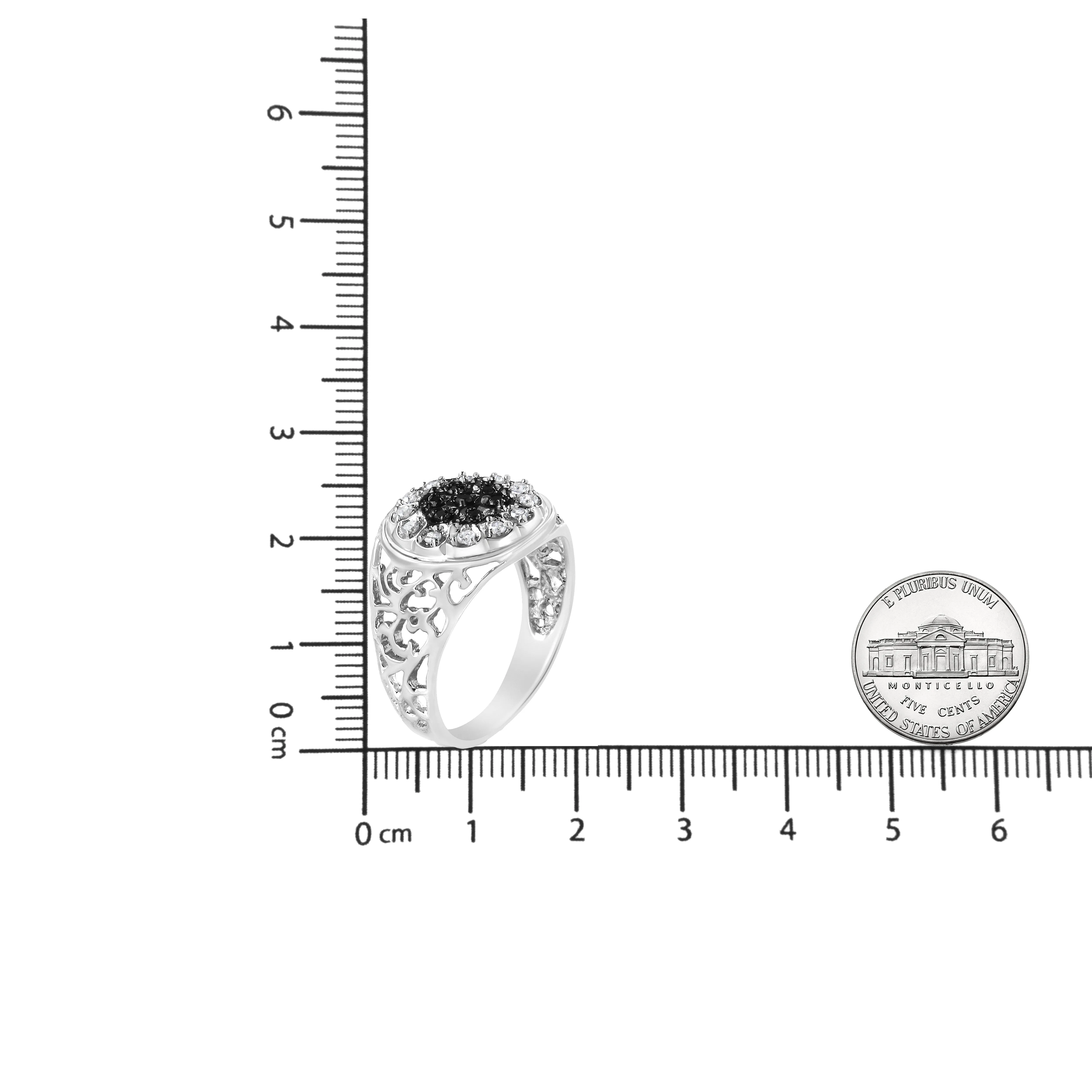.925 Sterling Silver 1/4 Cttw White and Black Treated Diamond Halo Cluster Ring for Men