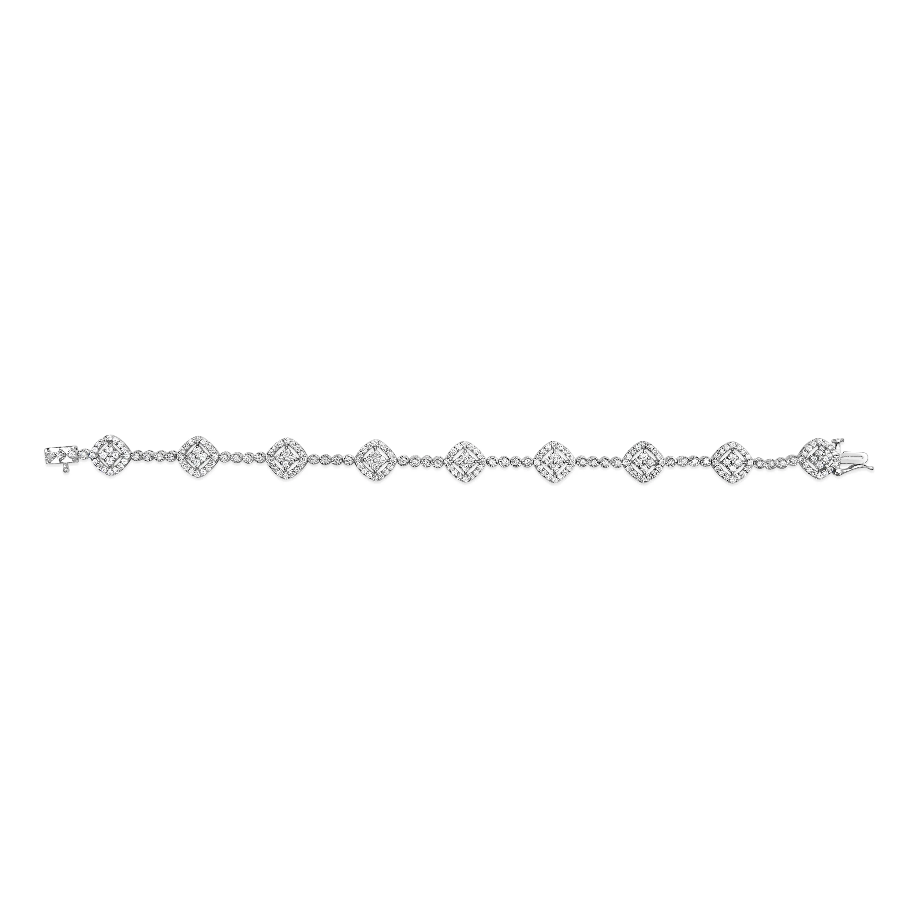 .925 Sterling Silver 3.0 Cttw Diamond Halo Square Shape Link Bracelet