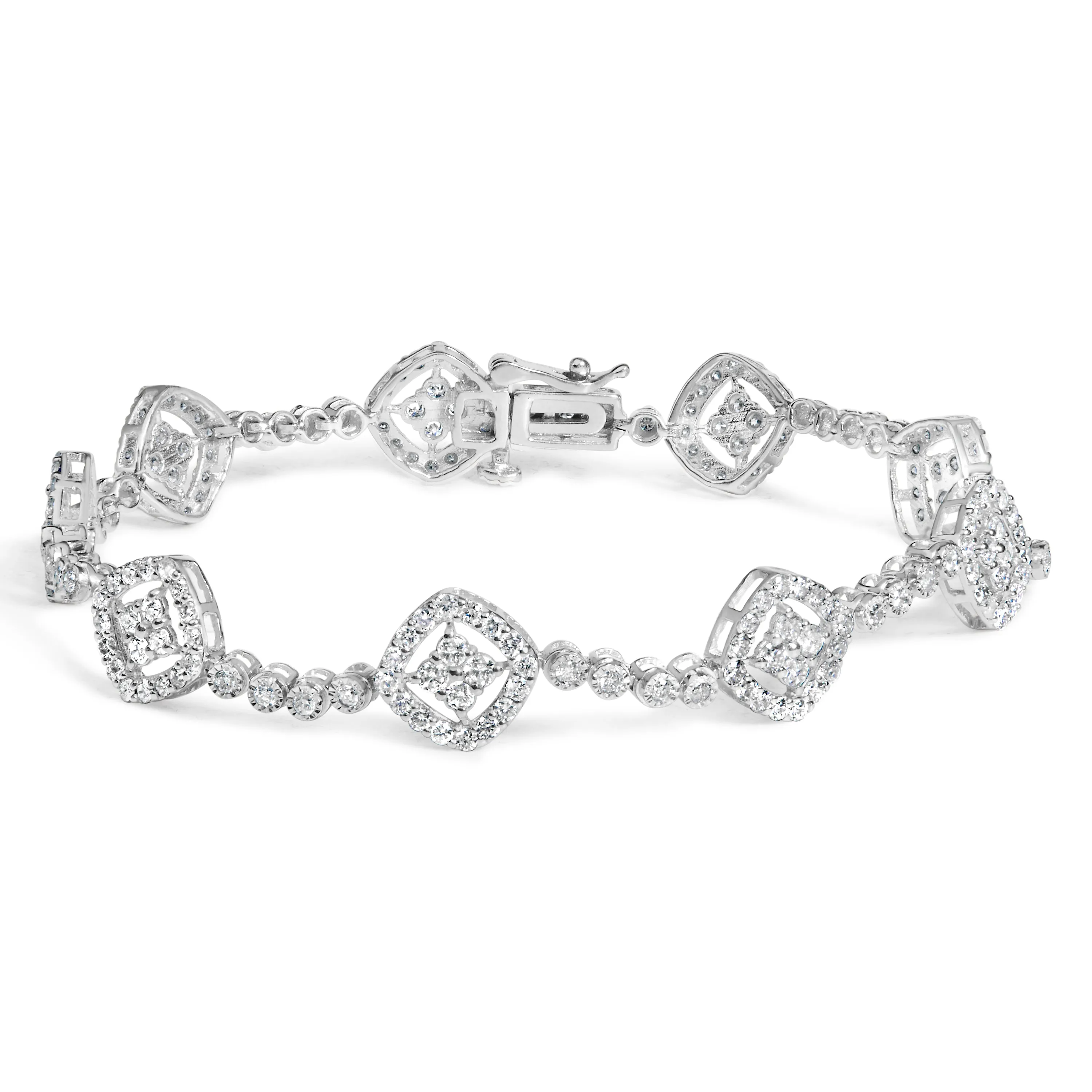 .925 Sterling Silver 3.0 Cttw Diamond Halo Square Shape Link Bracelet