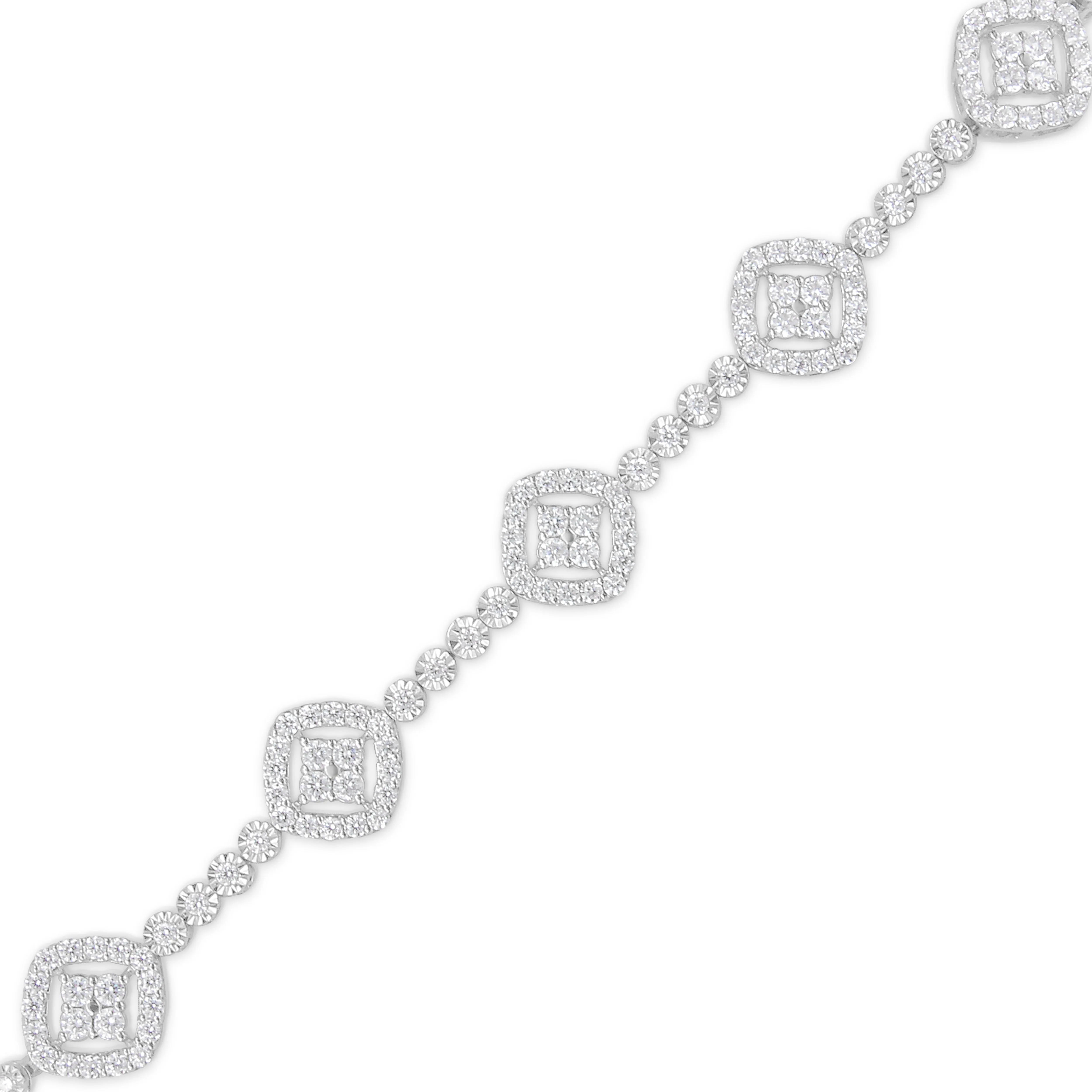 .925 Sterling Silver 3.0 Cttw Diamond Halo Square Shape Link Bracelet
