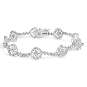 .925 Sterling Silver 3.0 Cttw Diamond Halo Square Shape Link Bracelet