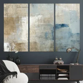 Abstract Blue and Beige Wall Art, Modern Minimalist Canvas Print Set, Giclee Textured Art, Large Multi-Panel Artwork for Living Room