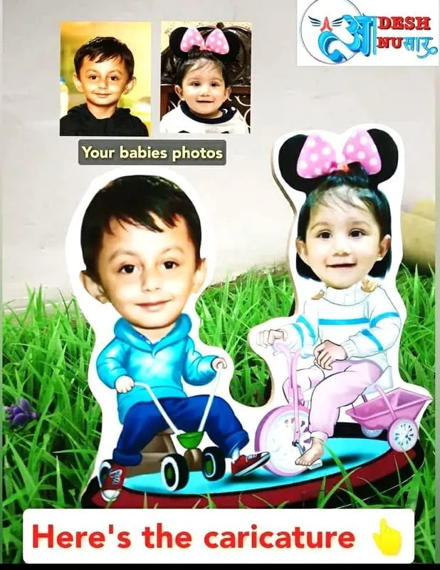 Adesh Anusaar ® Customised Caricature Personalized Gifts for Couple 10inch with Cusomised Back Stand (Design 8)