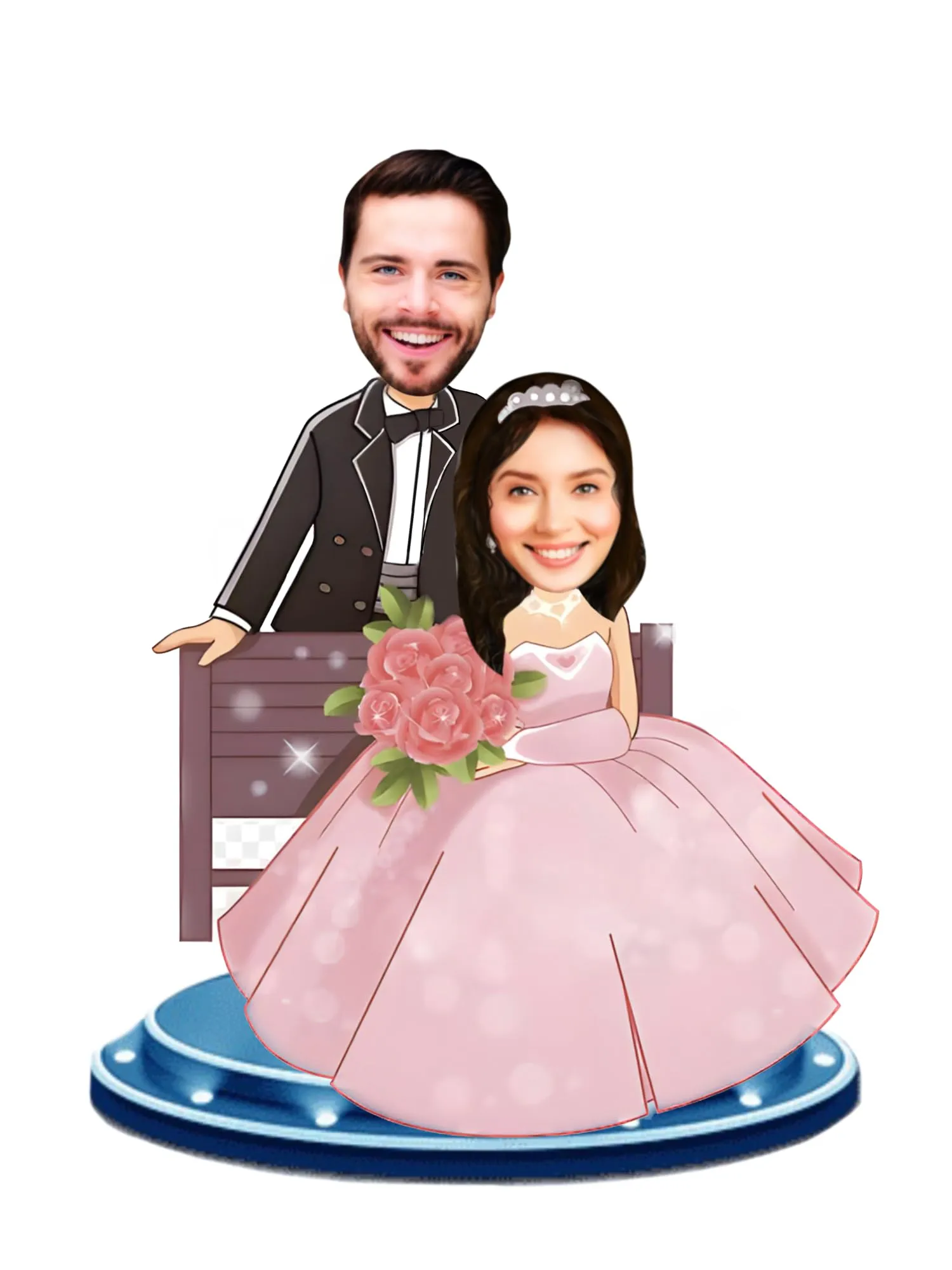 Adesh Anusaar ® Customised Caricature Personalized Gifts for Couple 10inch with Cusomised Back Stand (Design 8)