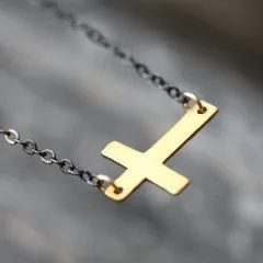 Agape Bracelet - 18k Horizontal Gold Cross Charm & Fresh Water Pearl Bracelet