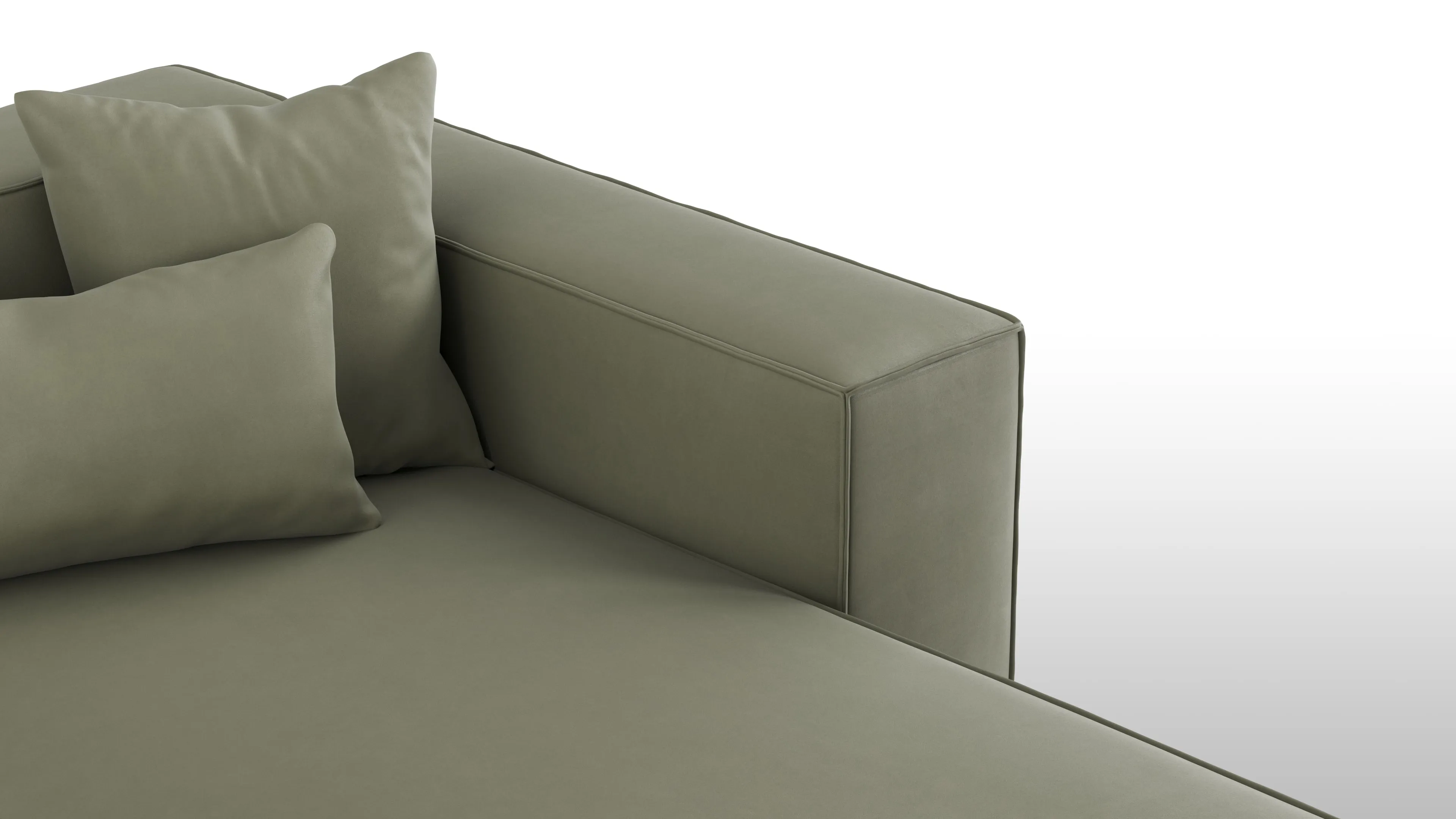 Arles - Arles Sectional, Three Seater, Right Chaise, Sage Vegan Suede