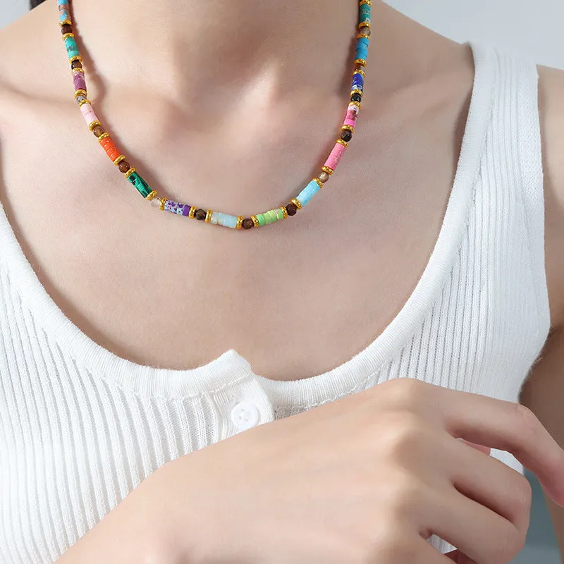 Bohemian Gemstone Handmade Necklace with Cross-Border Design for Women