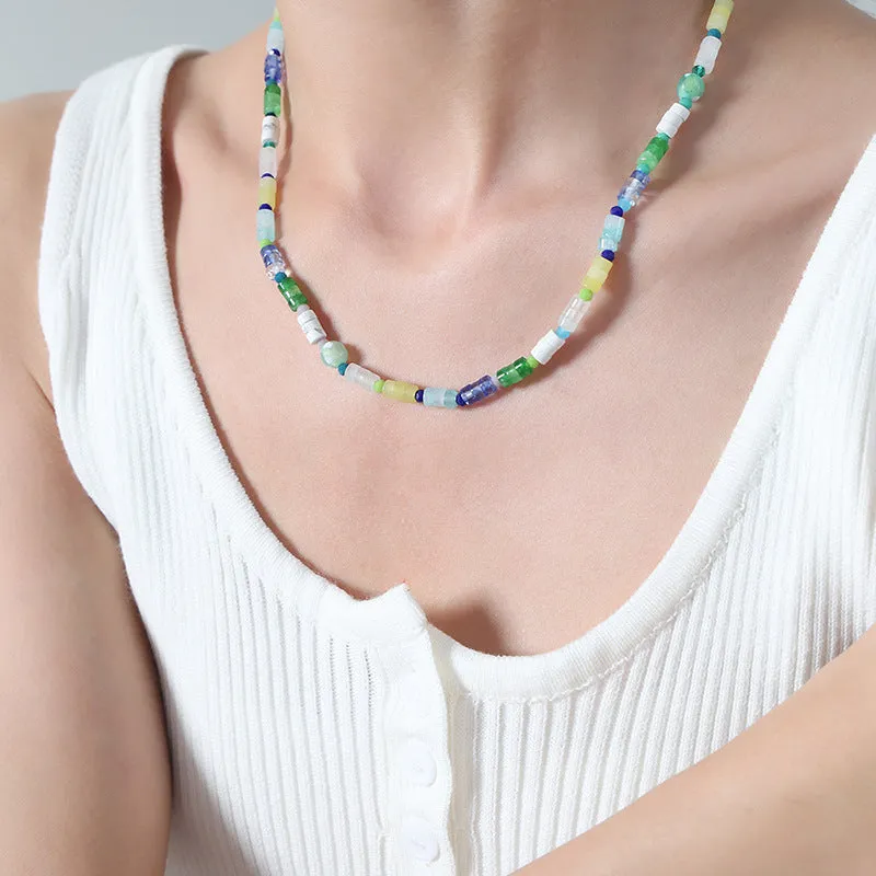 Bohemian Gemstone Handmade Necklace with Cross-Border Design for Women