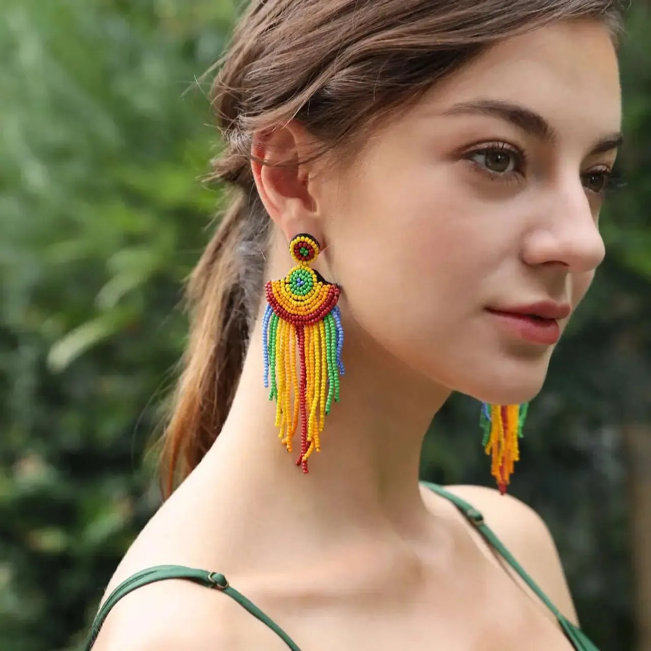 Bohemian Rainbow Beaded Earrings