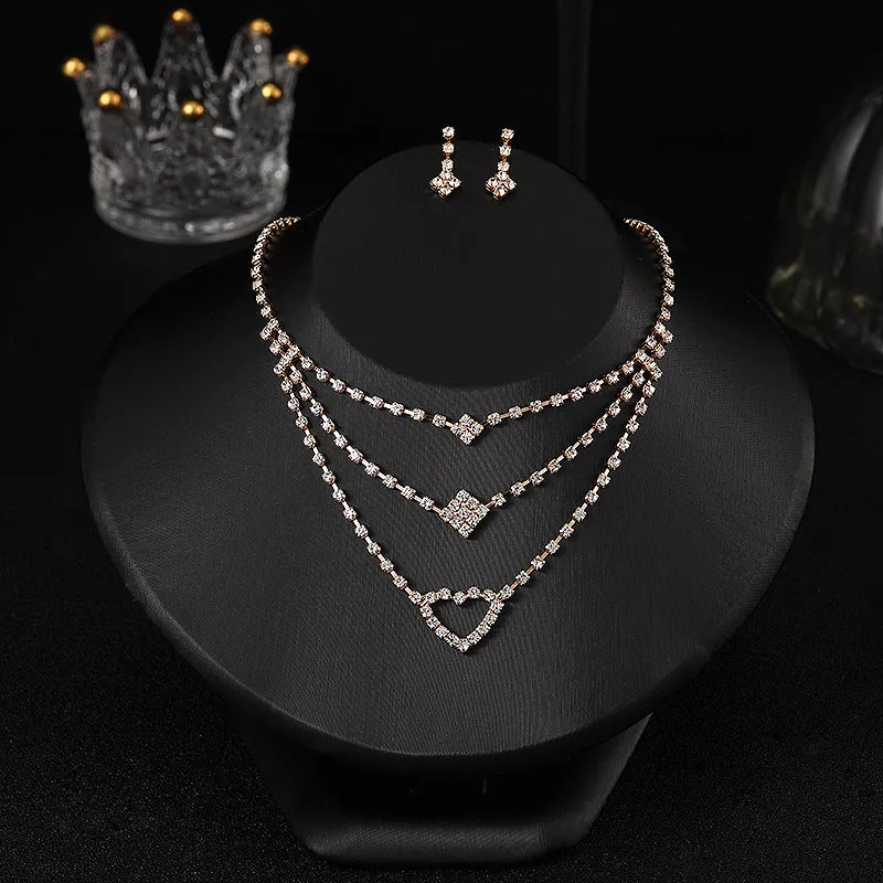 Bridal Necklace Earrings Wedding Accessories Wedding Photo Props Diamond Simulated Diamond Dinner Wedding Dress Jewelry Set