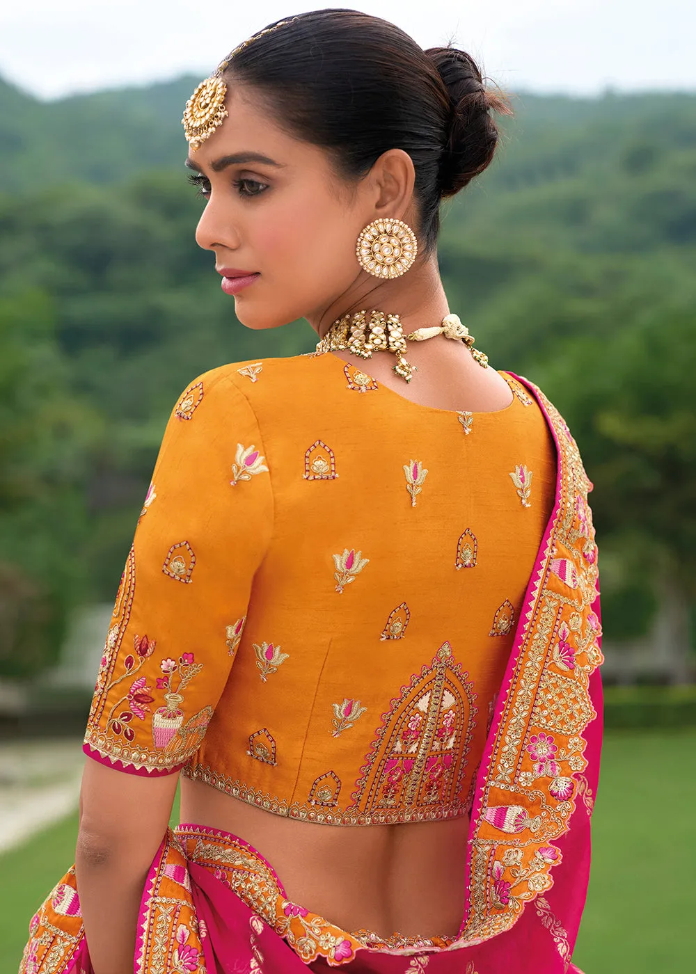 Bridal Orange Pink Heavy Embroidered Designer Lehenga Choli