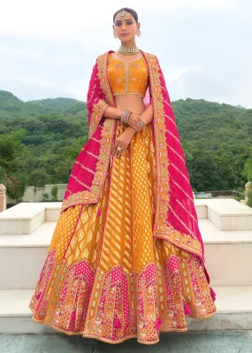 Bridal Orange Pink Heavy Embroidered Designer Lehenga Choli