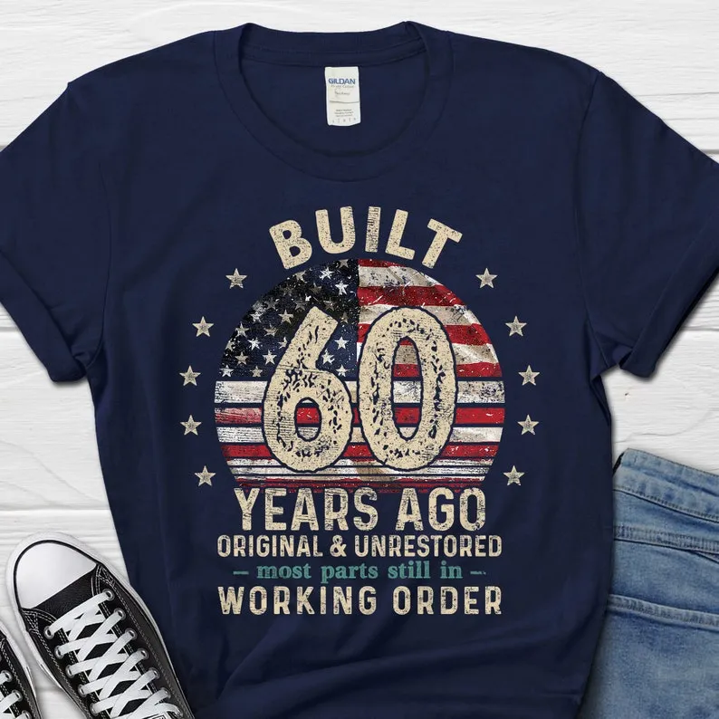 Built 60 Years Ago Shirt, Vintage 1965 Shirt, 60th Birthday Gift, Turning 60 Gift, Retro Classic T-Shirt for Him, Birthday Gift for Men
