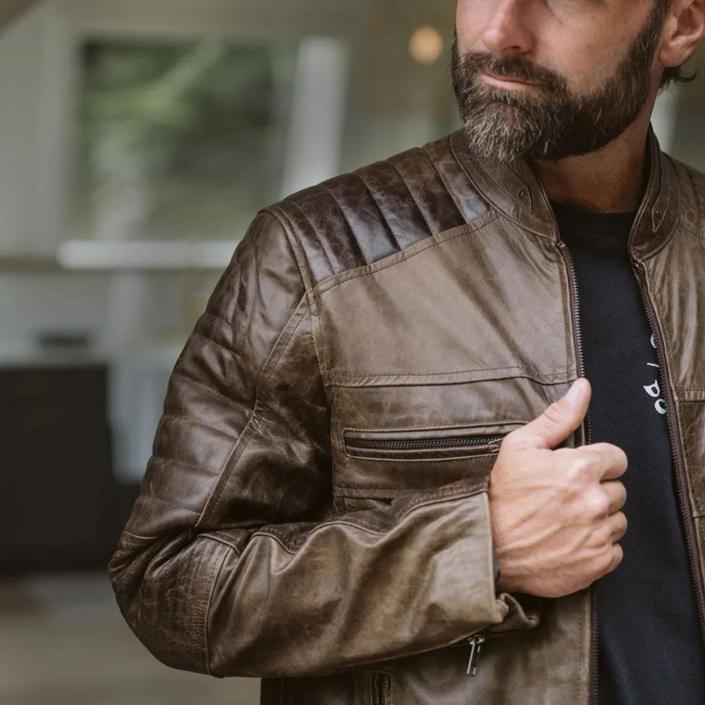 Cafe Racer Leather Jacket | Distressed Brown