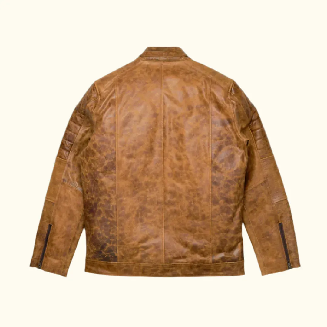 Cafe Racer Leather Jacket | Distressed Tan