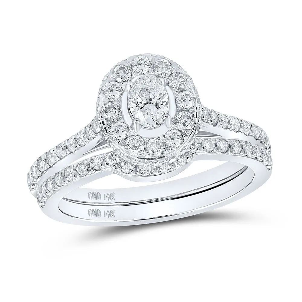 Captivating Brilliance: 14kt White Gold Oval Diamond Halo Bridal Wedding Ring Band Set 1 Cttw