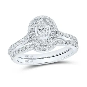 Captivating Brilliance: 14kt White Gold Oval Diamond Halo Bridal Wedding Ring Band Set 1 Cttw