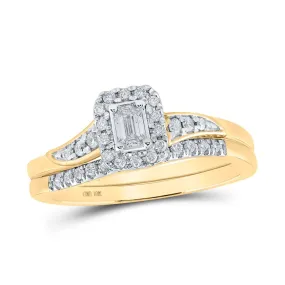 Captivating Emerald Halo Diamond Wedding Ring Set in 10kt Yellow Gold