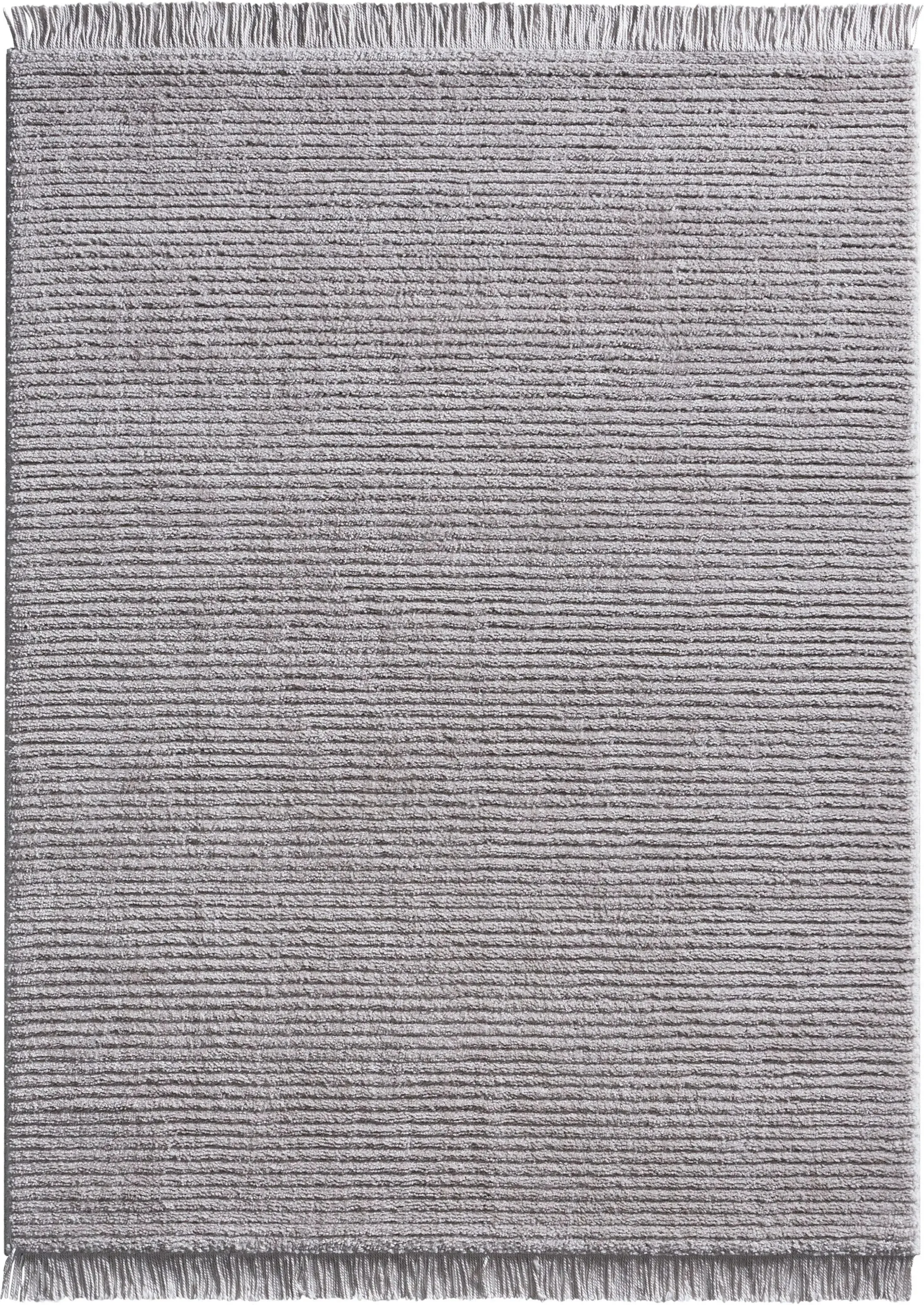 Carlow Solid & Striped Textured Taupe Ivory Ultra Soft High-Low Shag Rug