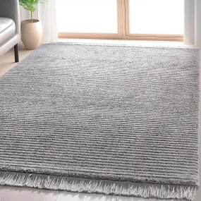 Carlow Solid & Striped Textured Taupe Ivory Ultra Soft High-Low Shag Rug