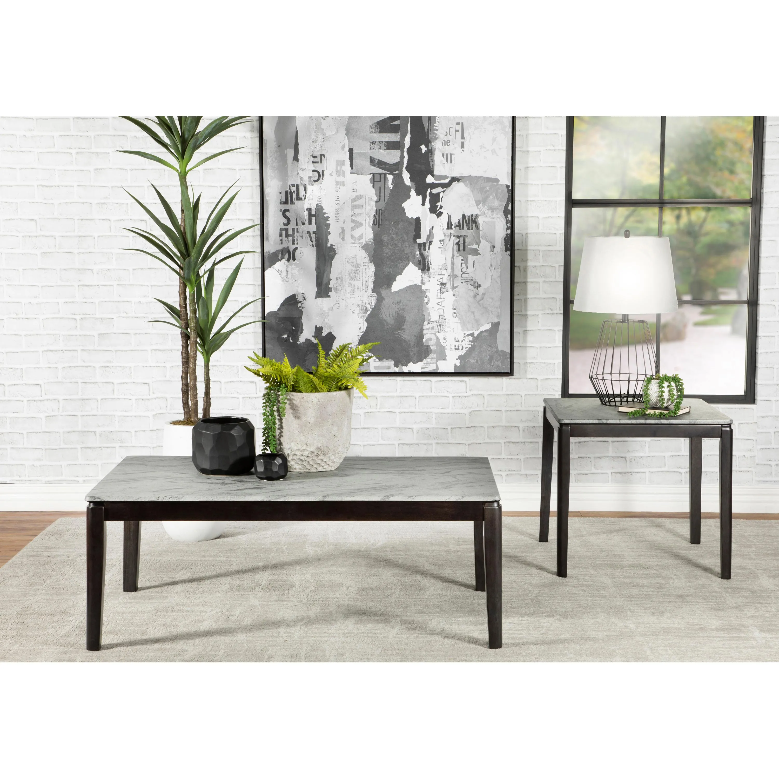 Coaster Furniture Mozzi 753517 Square End Table - Faux Grey Marble/Black