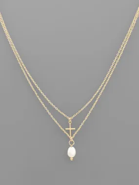 Cross & Pearl Layered Necklace
