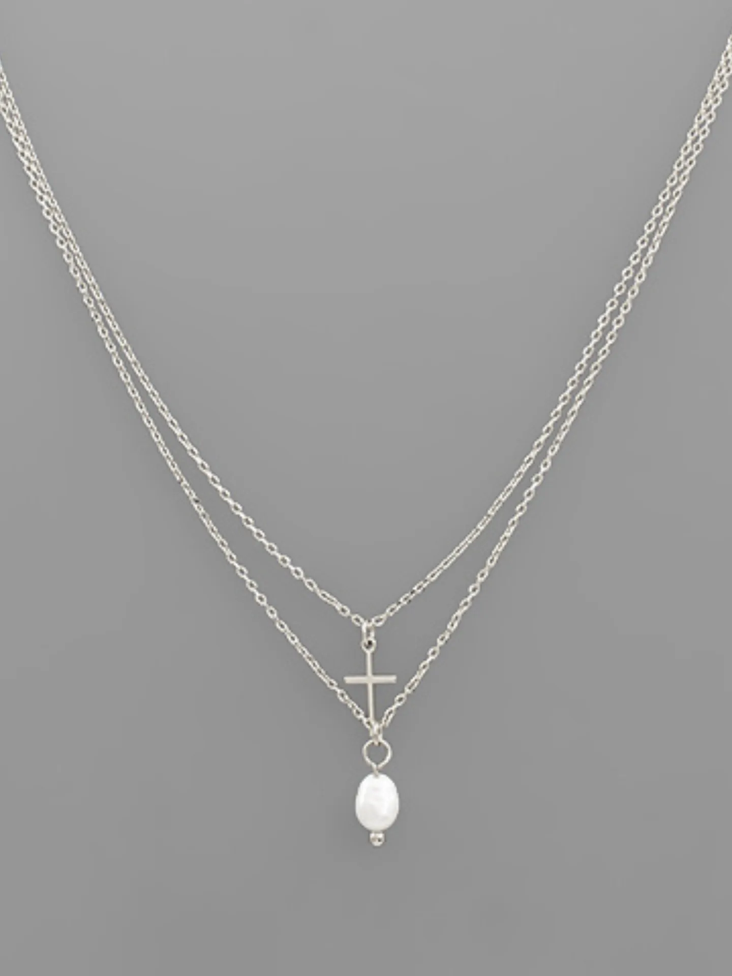 Cross & Pearl Layered Necklace
