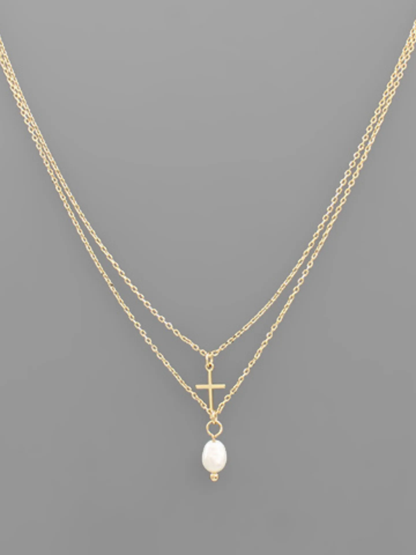 Cross & Pearl Layered Necklace