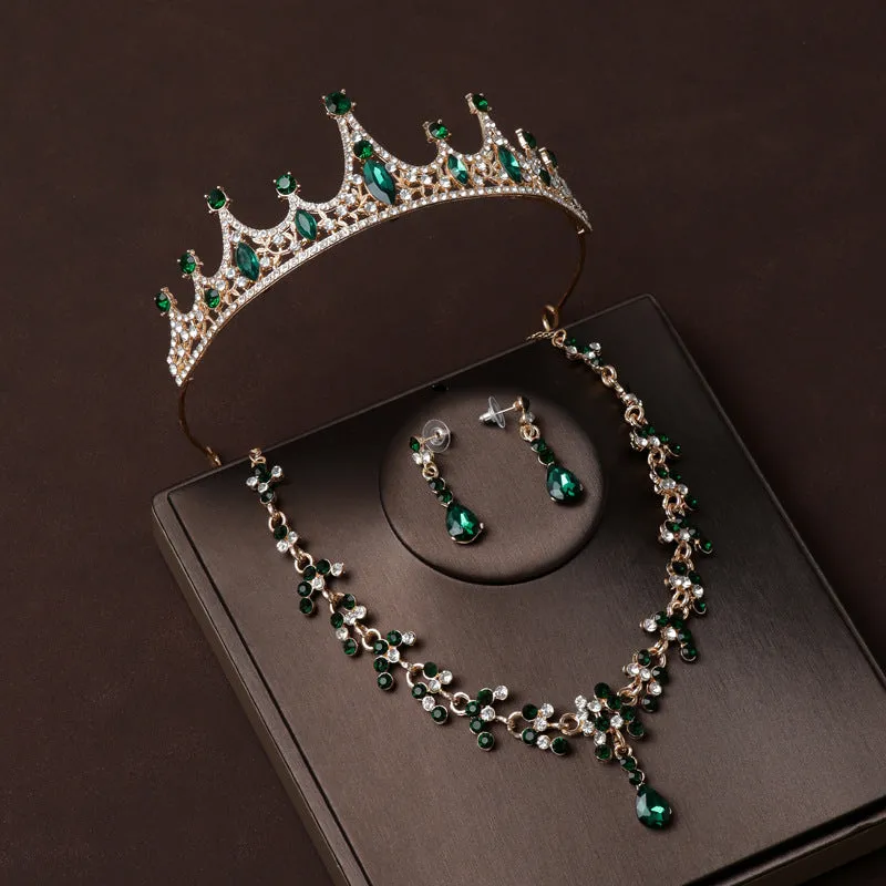 Crystal Bridal Wedding Jewelry Sets Women Gold Color Rhinestone Necklace Long Earrings Set Dress Accessories Bridesmaid