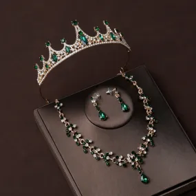 Crystal Bridal Wedding Jewelry Sets Women Gold Color Rhinestone Necklace Long Earrings Set Dress Accessories Bridesmaid