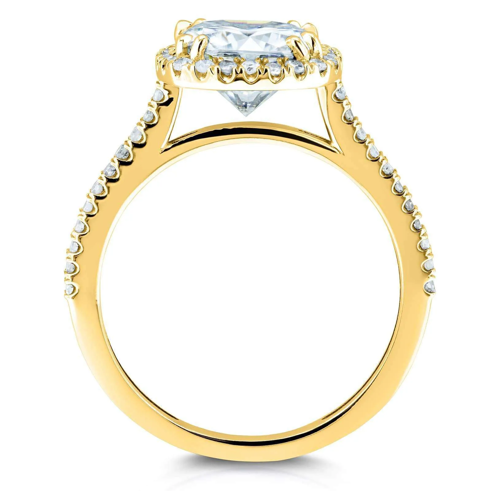 Cushion Brilliant Moissanite and Diamond Halo Bridal Wedding Rings Set 2 3/8 CTW 14k Yellow Gold