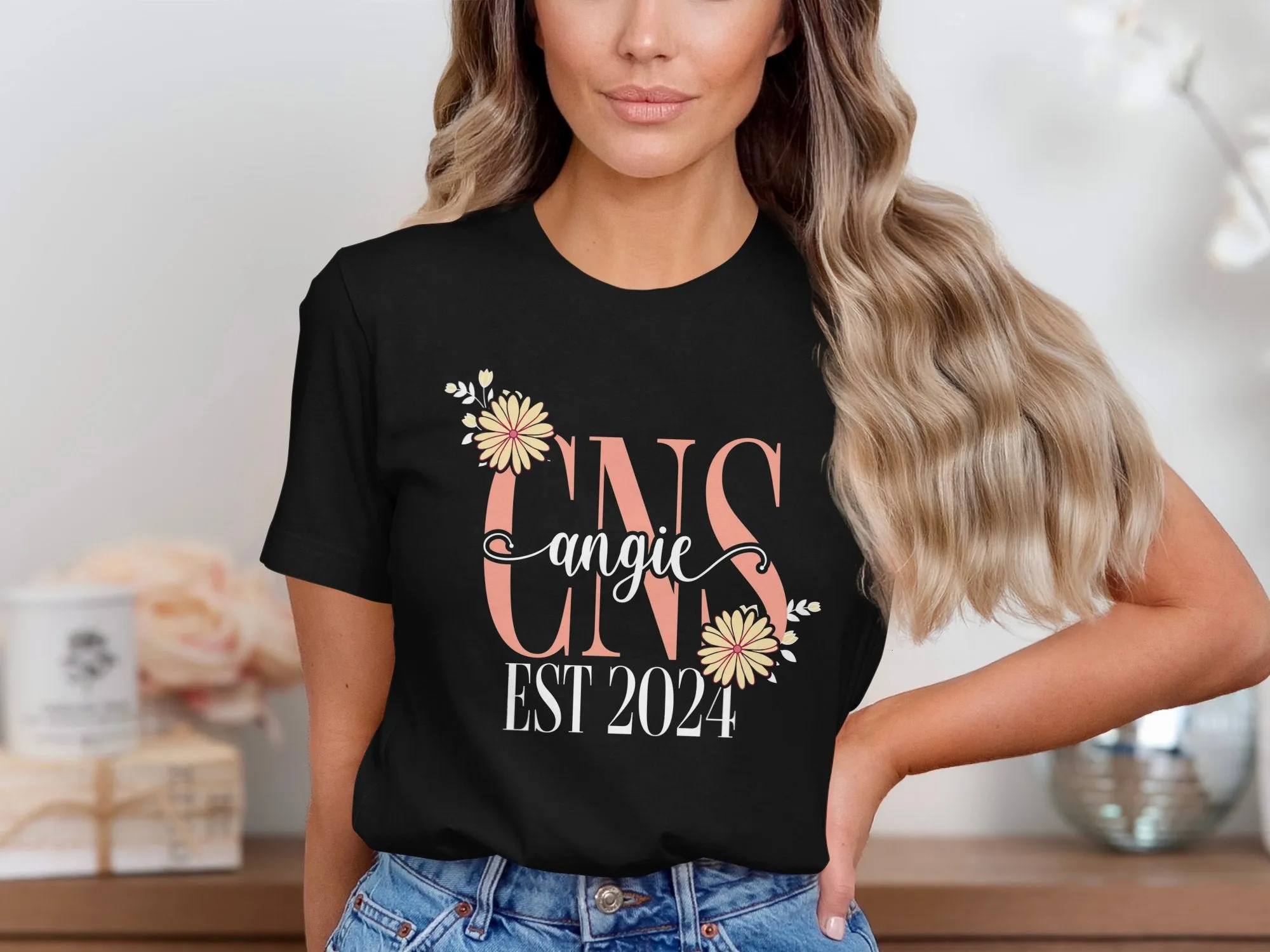 Custom Floral Monogram T-Shirt, Personalized Name and Date Tee, Unique Gift Idea for Her, Customizable Floral Design Shirt, EST 2024 Tee