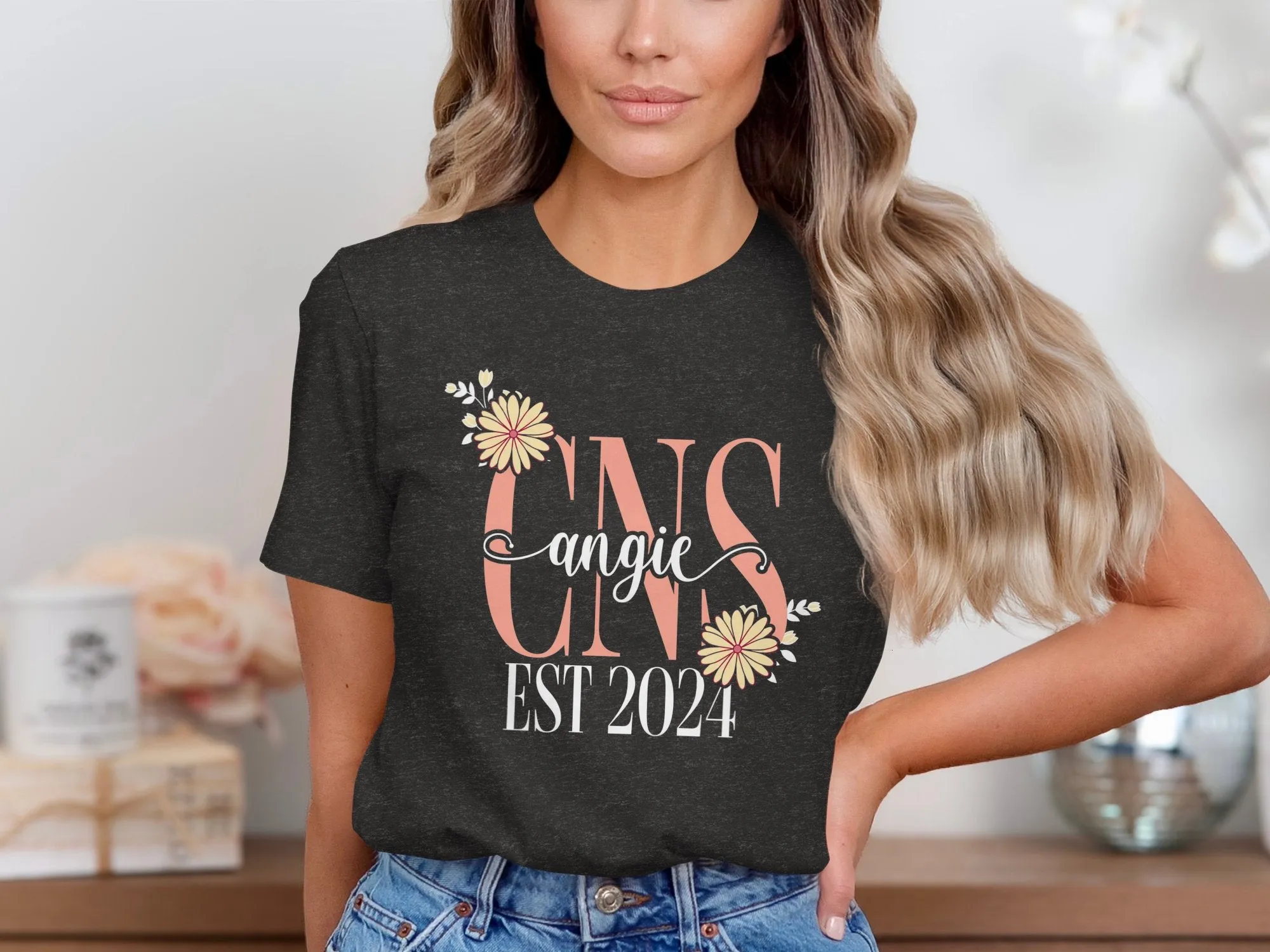 Custom Floral Monogram T-Shirt, Personalized Name and Date Tee, Unique Gift Idea for Her, Customizable Floral Design Shirt, EST 2024 Tee