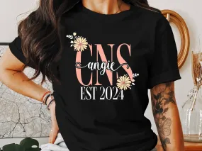 Custom Floral Monogram T-Shirt, Personalized Name and Date Tee, Unique Gift Idea for Her, Customizable Floral Design Shirt, EST 2024 Tee