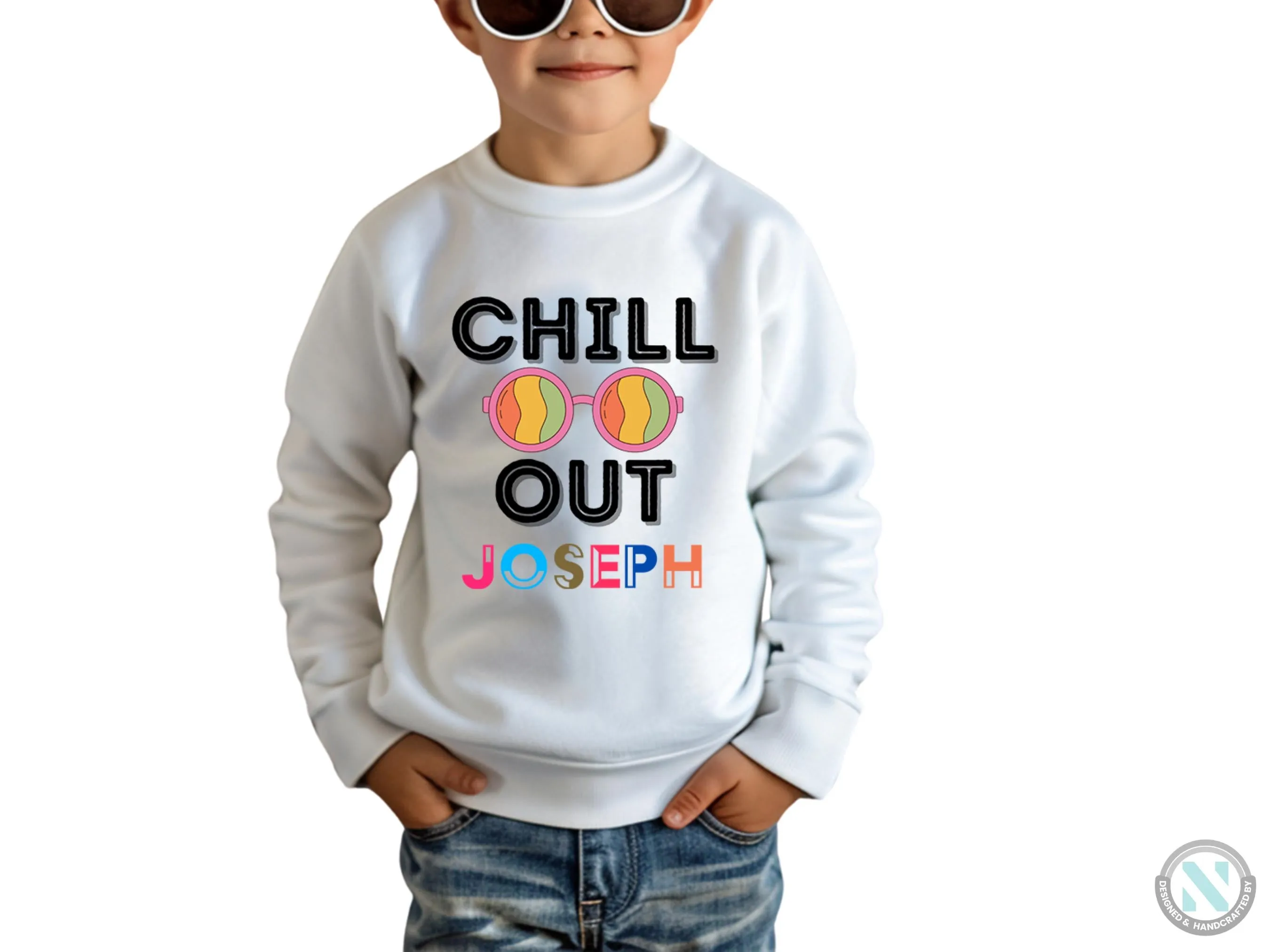 Custom Name Toddler Boys Long Sleeve Sweatshirt Chill Out Text