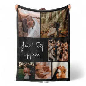 Custom Wedding Photo Collage Polyester Blanket - Personalized Gift for Couples