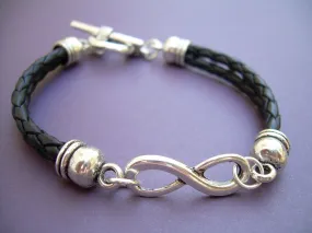 Double Strand Black Braided Leather Infinity Bracelet