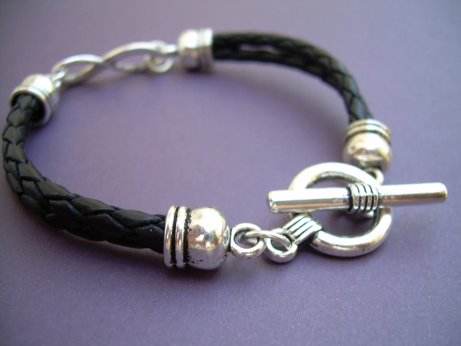 Double Strand Black Braided Leather Infinity Bracelet