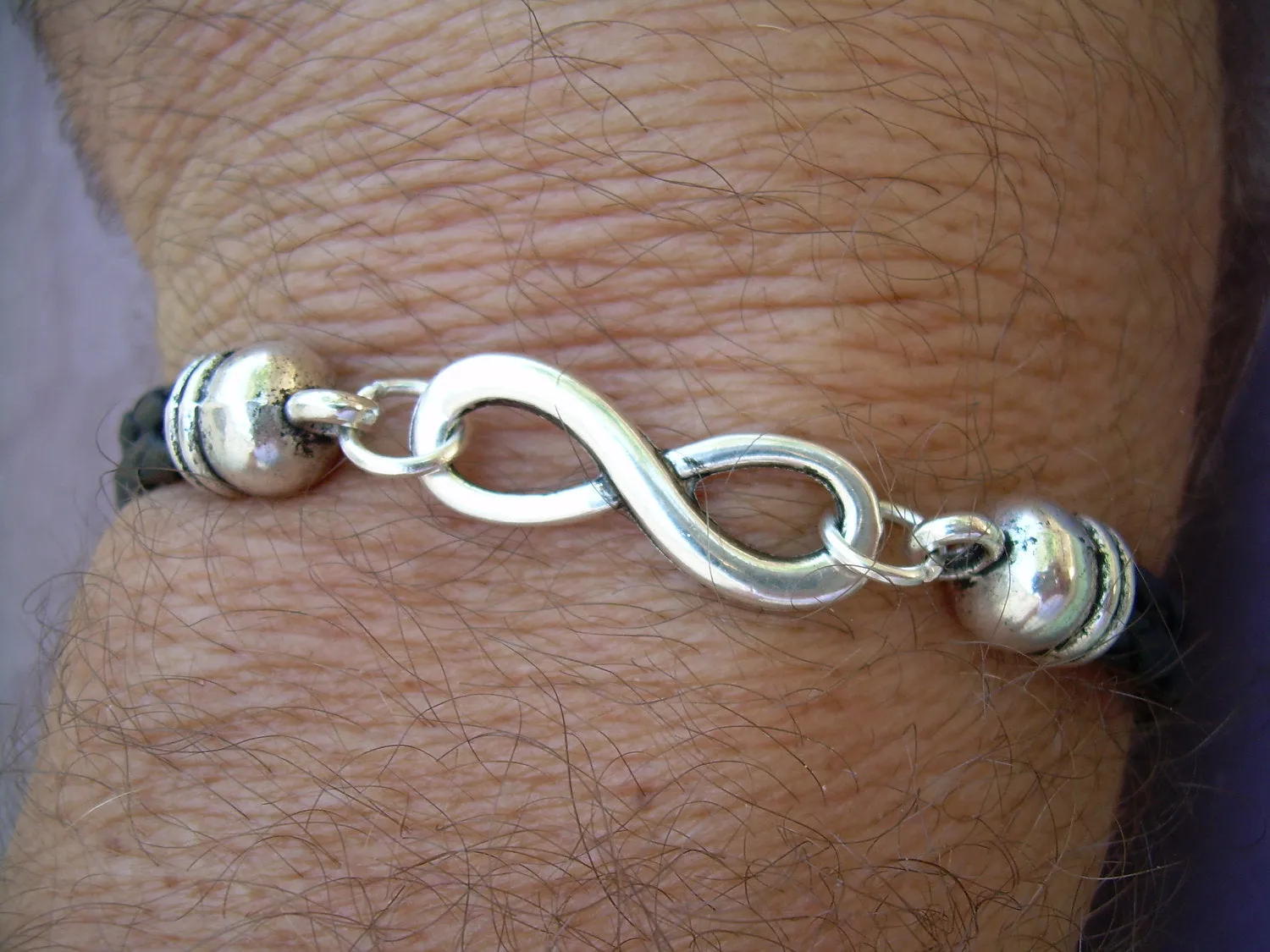 Double Strand Black Braided Leather Infinity Bracelet