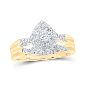 Elegant Harmony 10kt Yellow Gold Pear Diamond Bridal Wedding Ring Band Set