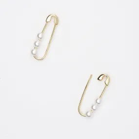 Elle Pearl and Gold Safety Pin Earrings