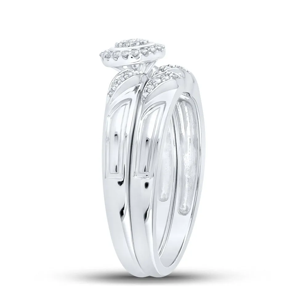 Enchanting Halo Diamond Bridal Wedding Ring Set - 10kt White Gold 1/6 Cttw
