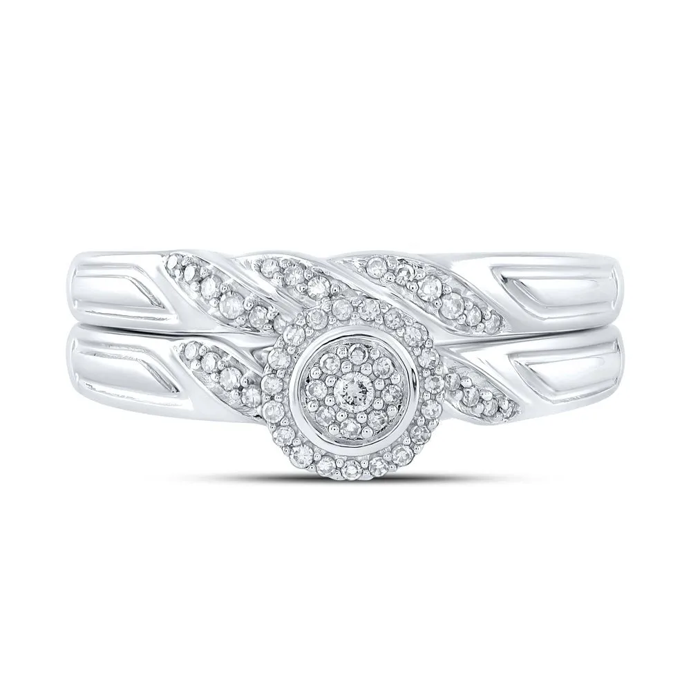 Enchanting Halo Diamond Bridal Wedding Ring Set - 10kt White Gold 1/6 Cttw