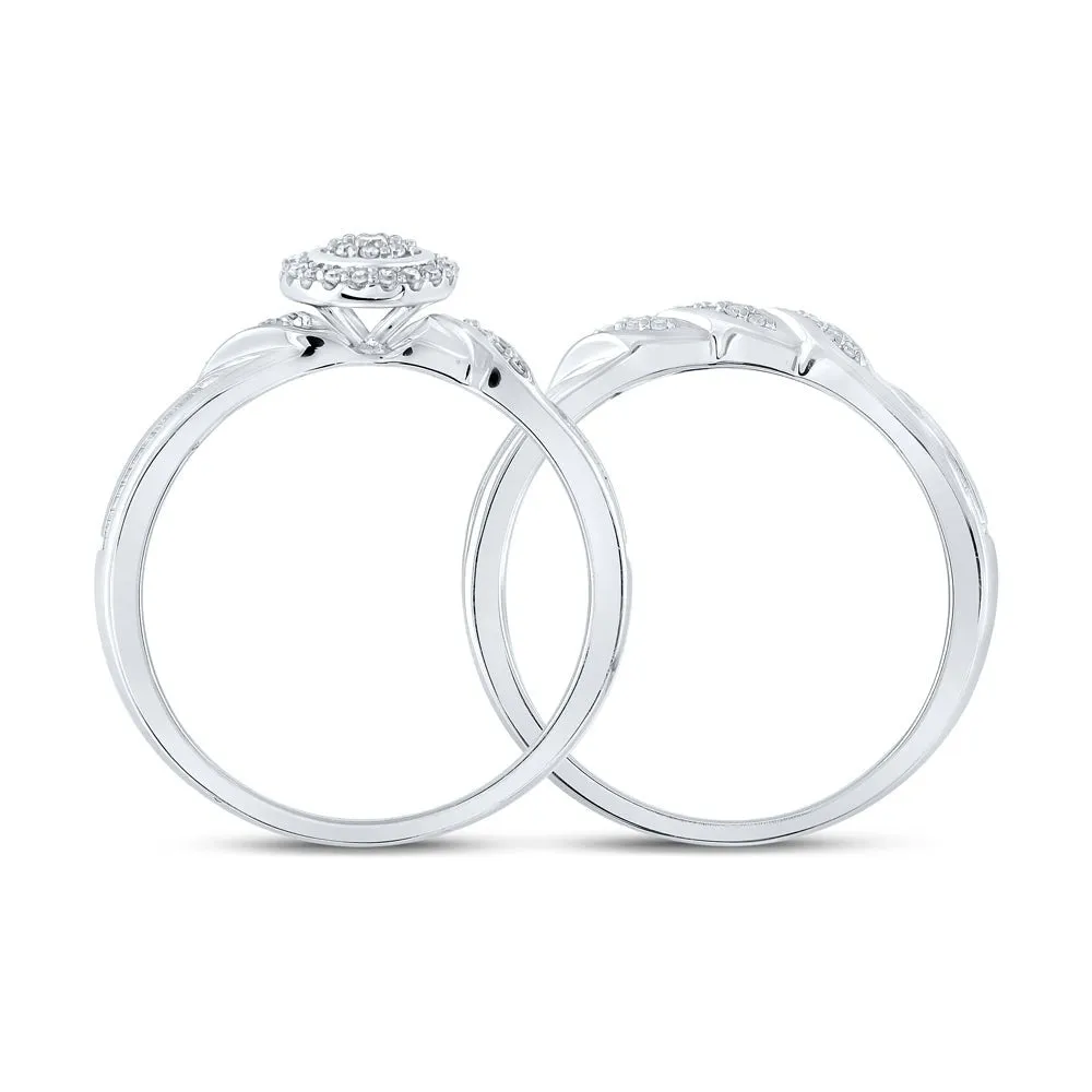 Enchanting Halo Diamond Bridal Wedding Ring Set - 10kt White Gold 1/6 Cttw