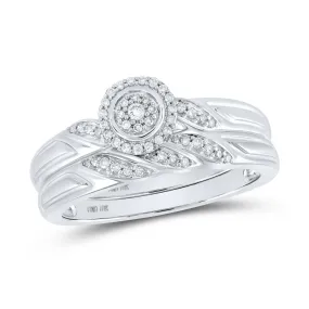 Enchanting Halo Diamond Bridal Wedding Ring Set - 10kt White Gold 1/6 Cttw