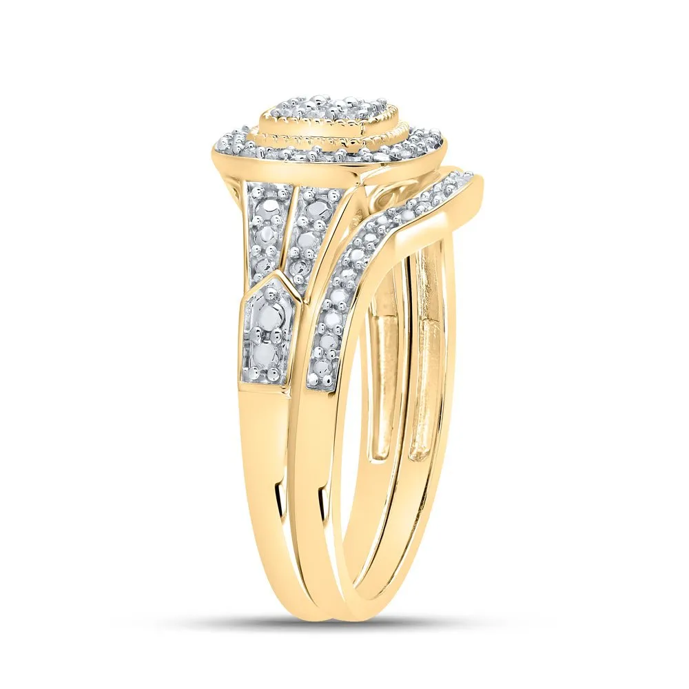 Enchanting Love Story | 10kt Yellow Gold Round Diamond Cluster Bridal Wedding Ring Band Set 1/5 Cttw
