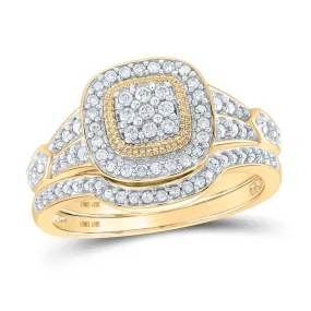 Enchanting Love Story | 10kt Yellow Gold Round Diamond Cluster Bridal Wedding Ring Band Set 1/5 Cttw