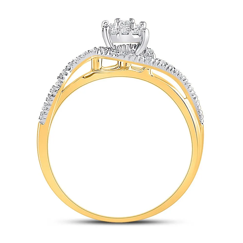Enchanting Love Story | 10kt Yellow Gold Round Diamond Solitaire Swirl Bridal Wedding Engagement Ring 1/5 Cttw