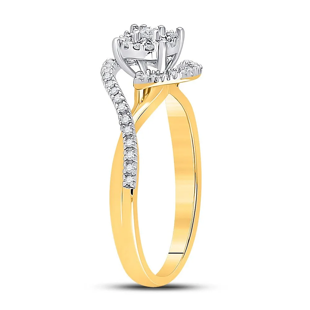 Enchanting Love Story | 10kt Yellow Gold Round Diamond Solitaire Swirl Bridal Wedding Engagement Ring 1/5 Cttw