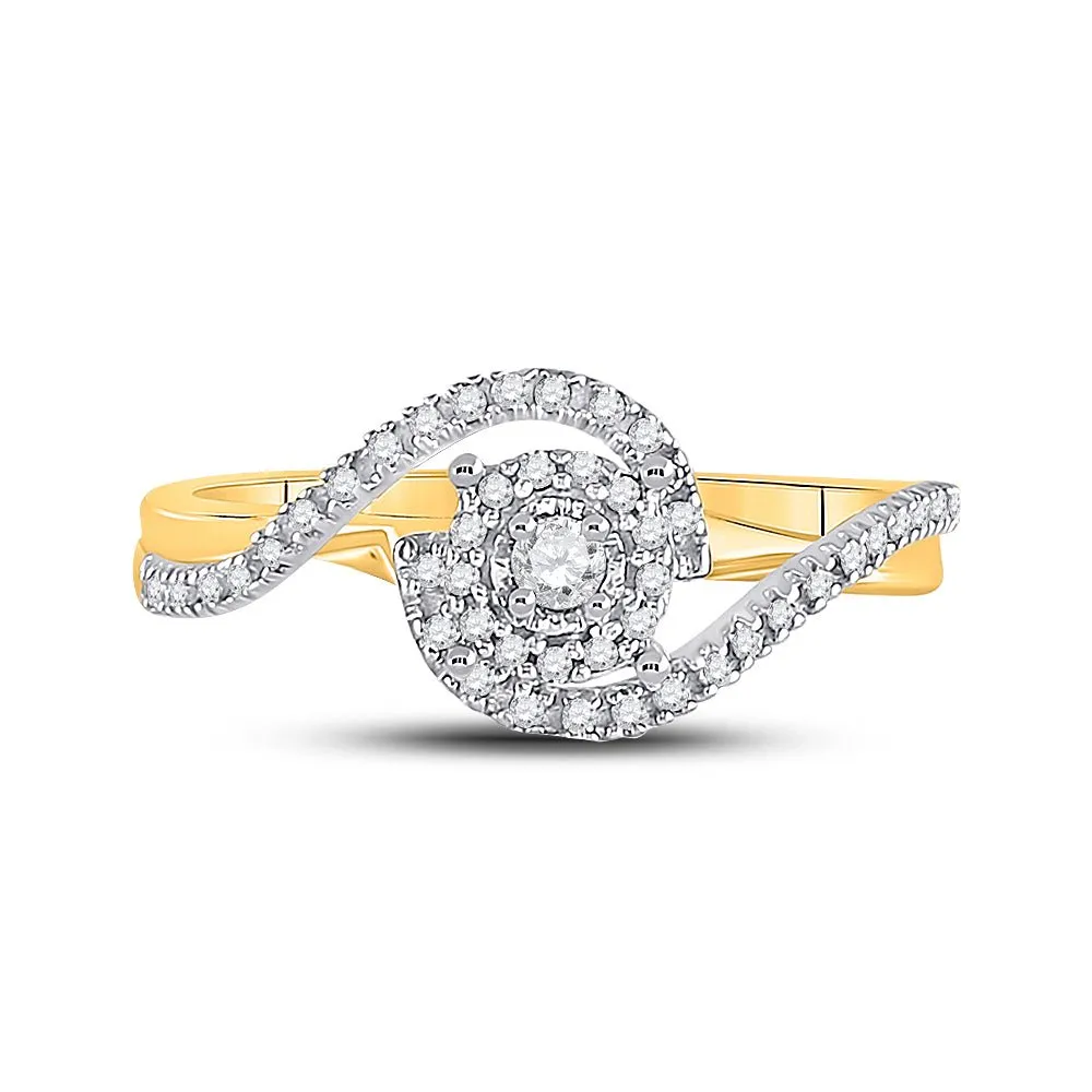 Enchanting Love Story | 10kt Yellow Gold Round Diamond Solitaire Swirl Bridal Wedding Engagement Ring 1/5 Cttw